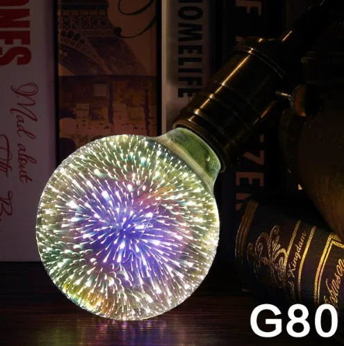 G80 1 шт.; ; Прямая поставка; MOONBIFFY светодиодный светильник лампы 3D украшения лампы 110V 220V ST64 G95 G80 G125 A60 E27 праздничный светильник s - Испускаемый цвет: G80
