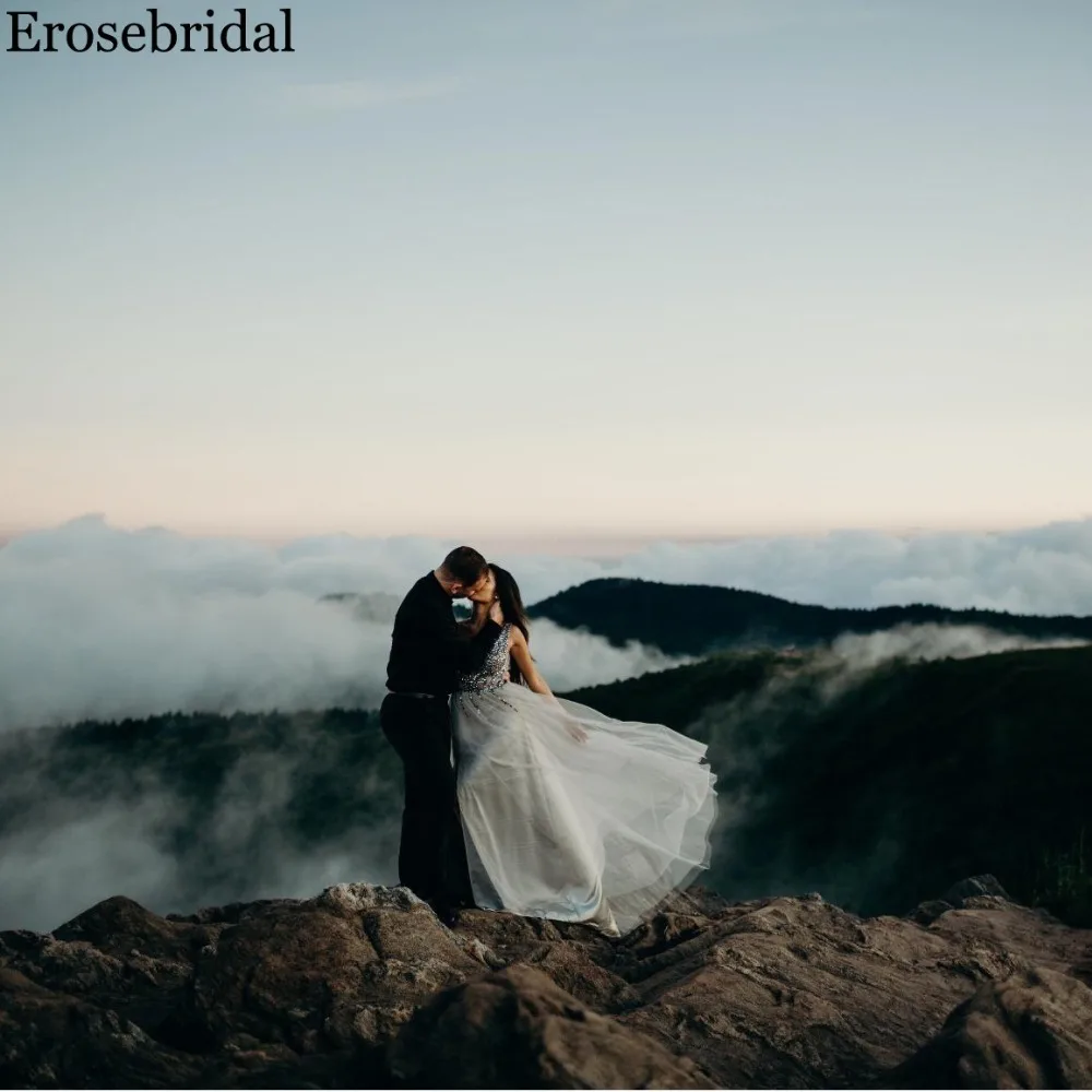 Женское платье с разрезом спереди Erosebridal расшитый бусинами лиф v образным вырезом