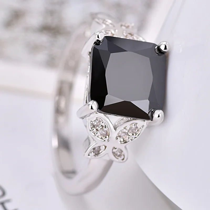 Luckyshine модные мистические Квадратные Кольца с черным ониксом и цирконием