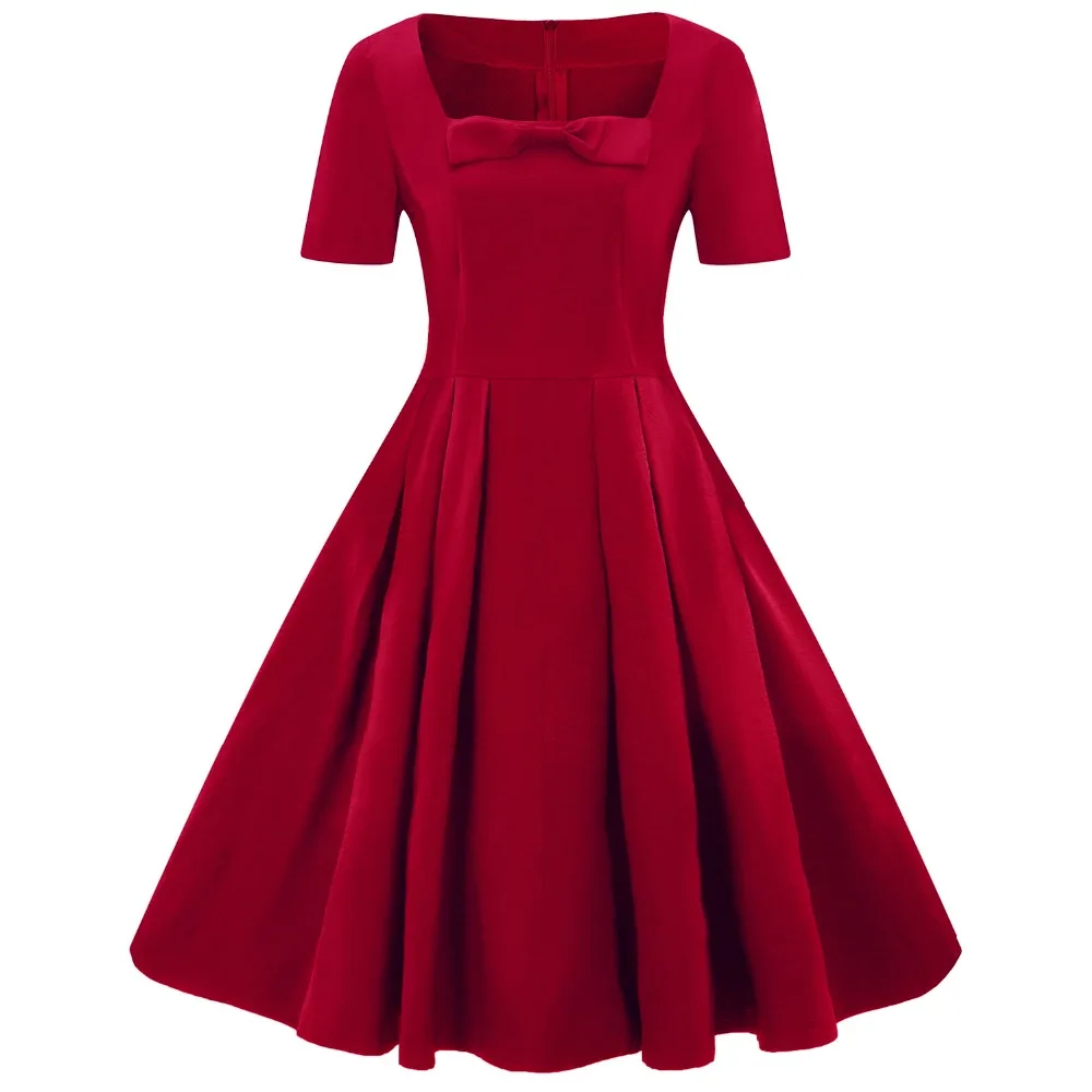Women Vintage Dresses 50s 60s Plus Size 2019 Summer Vestidos Short Sleeve Red Female Pin up Retro Big Swing Dress | Женская одежда