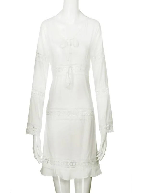 Модное летнее платье 2018 Белое Женское с рукавом три четверти свободное кружевное