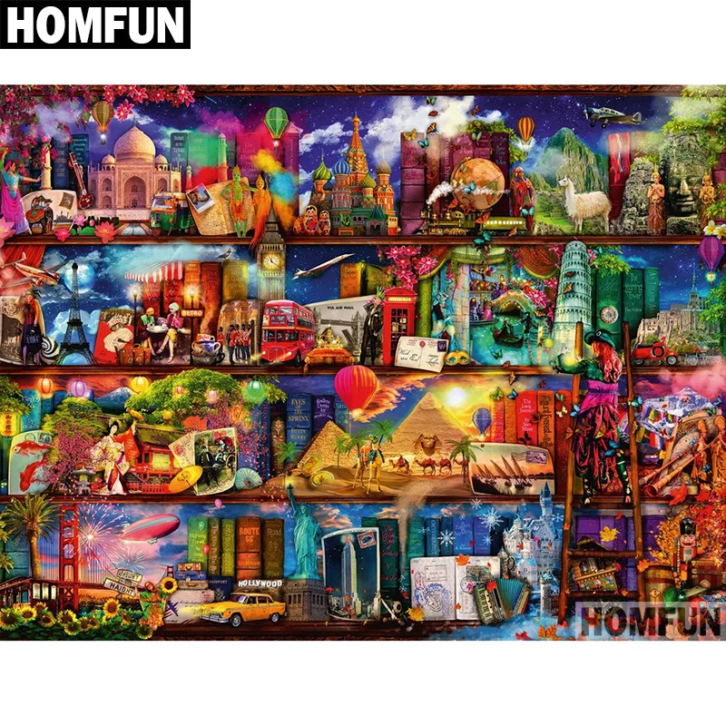 Алмазная 5D Вышивка HOMFUN Мир книг полноформатная круглая/квадратная алмазная
