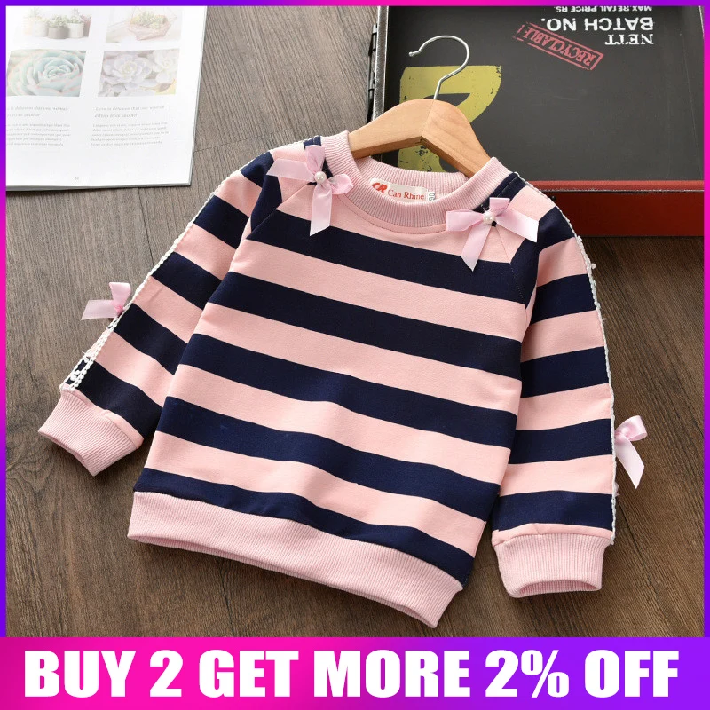 BibiCola Autumn Winter Baby Girl Sweatshirts Long-sleeve Warm T-shirt Children Girls Casual Striped Thick Tops Outerwear Clothes | Детская
