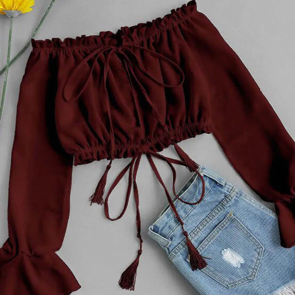 Женские рубашки в Корейском стиле хлопковая одежда с вырезом лодочкой и длинным