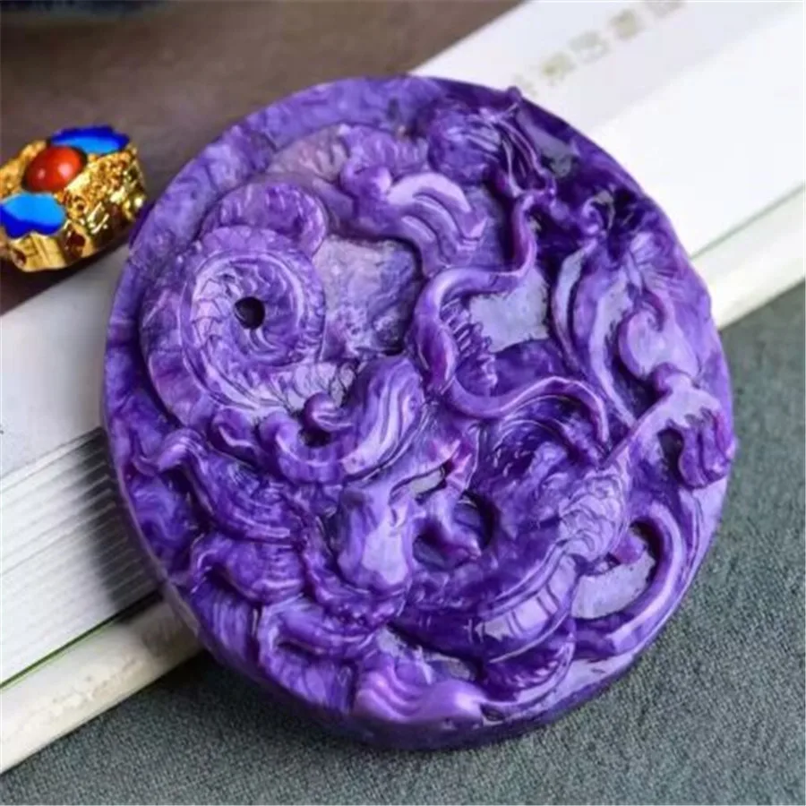 100% натуральный фиолетовый Charoite украшенный кристаллом Gragon большой женский кулон