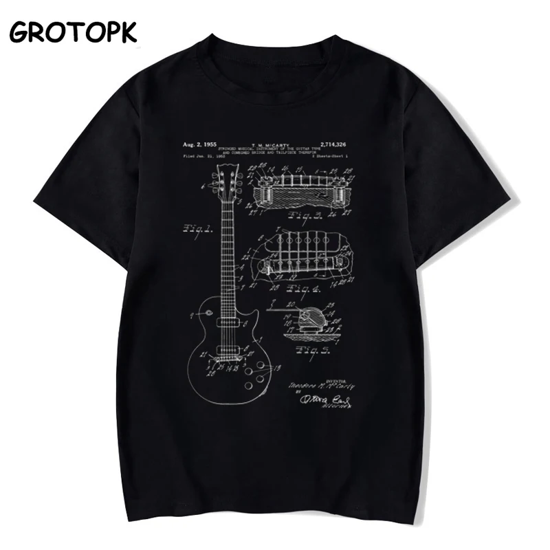 

Белая лакированная футболка Gibson Les Paul с изображением гитары, новинка, 100% хлопок, топ с художественным принтом и футболка, модная повседневна...
