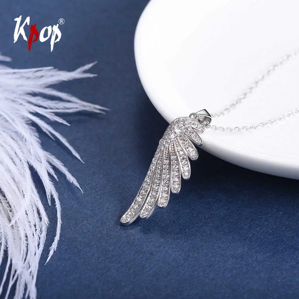 Kpop Ожерелье из стерлингового серебра 925 пробы с крыльями ангела свадебные