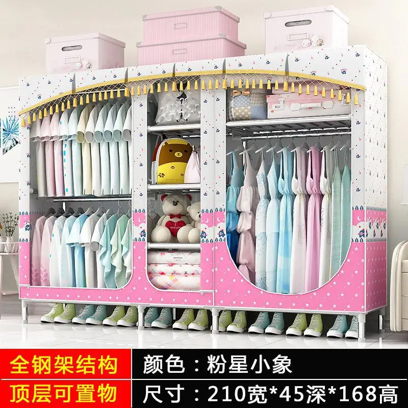 ml1 Oversized simple fabric wardrobe steel pipe bold reinforcement double thickened fully enclosed cloth closet wardrobe - Цвет: ml1