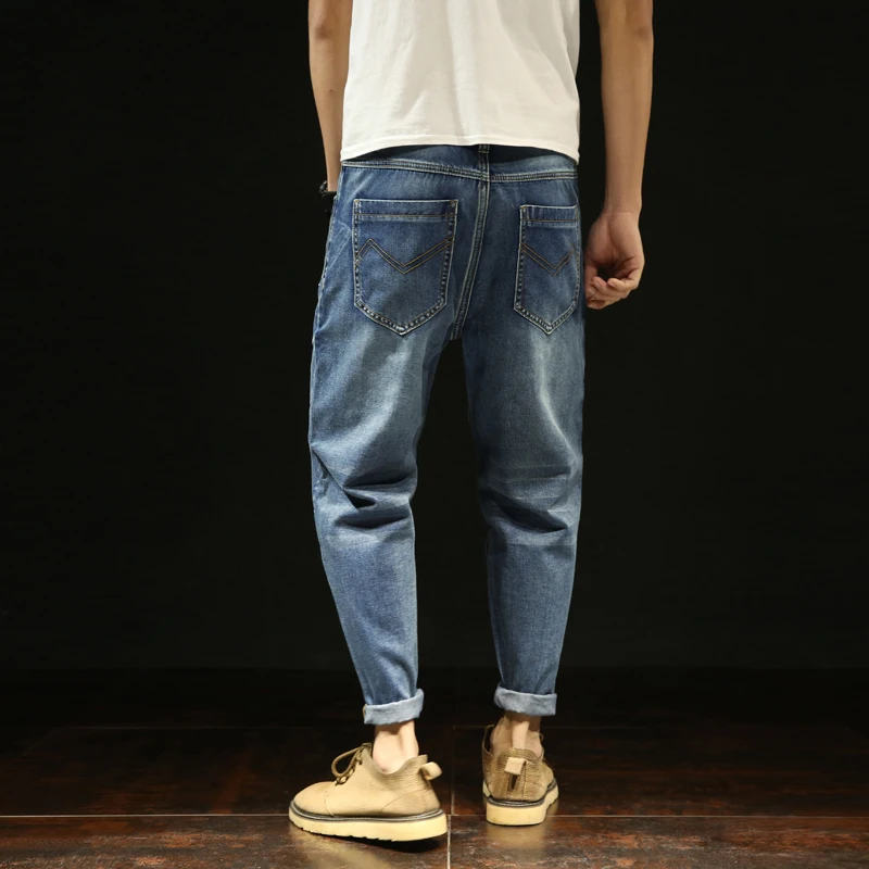 

harem jeans men harem pants male plus size loose casual pants denim homme 100% cotton Plus size full length mens trousers