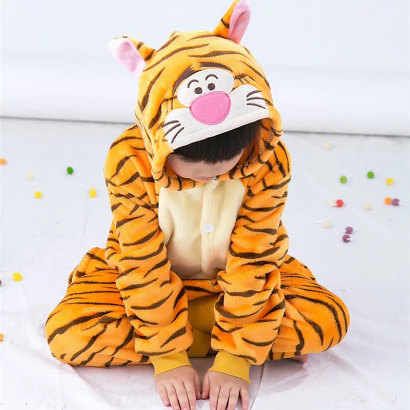 

Cartoon Animal Onesies Costume Tiger Costumes for Children, Kids Pajamas Jumpsuit Hoodies Sleepwear (Slipper not included)