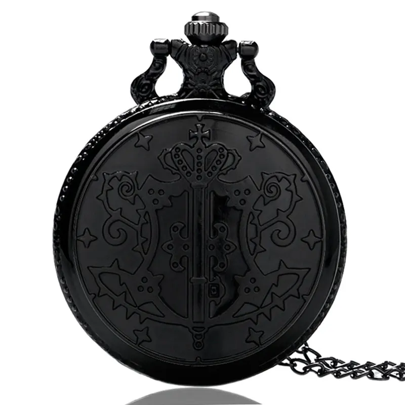 Горячая аниме Феи хвост тема черный корпус дизайн кварцевые карманные часы с necklace ем цепь для детей мальчиков девочек лучший подарок