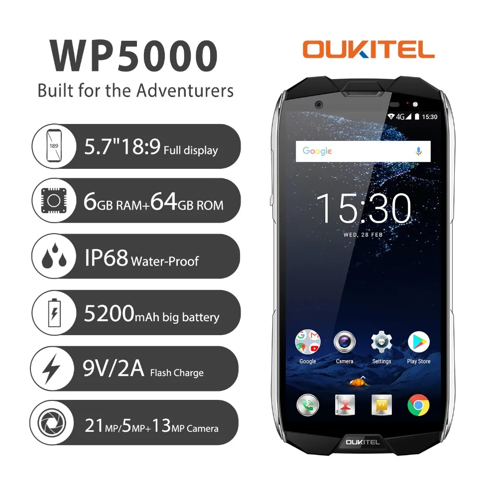 Oukitel WP5000 Водонепроницаемый смартфон с 5 7 дюймовым дисплеем восьмиядерным