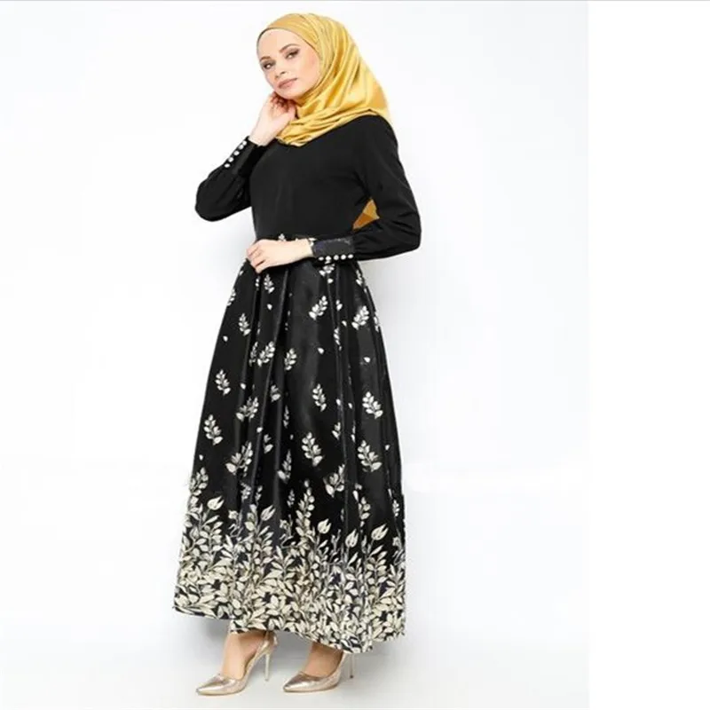 Абайя мусульманское Женское Платье макси с длинным рукавом цветочным принтом
