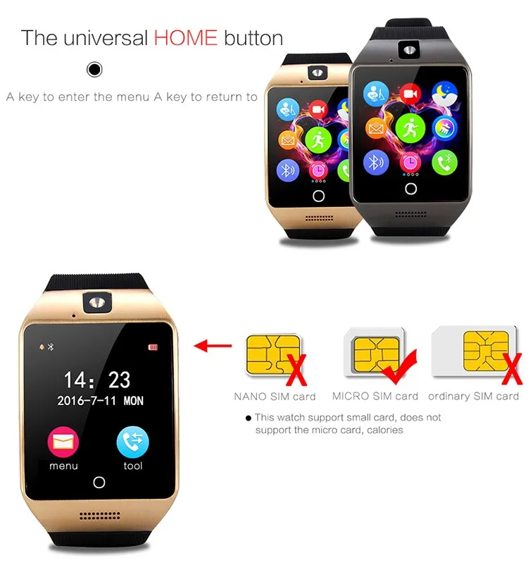 2016 Новинка NFC Bluetooth Smart часы Q18S с Камера facebook синхронизации SMS MP3 Smartwatch Поддержка Sim