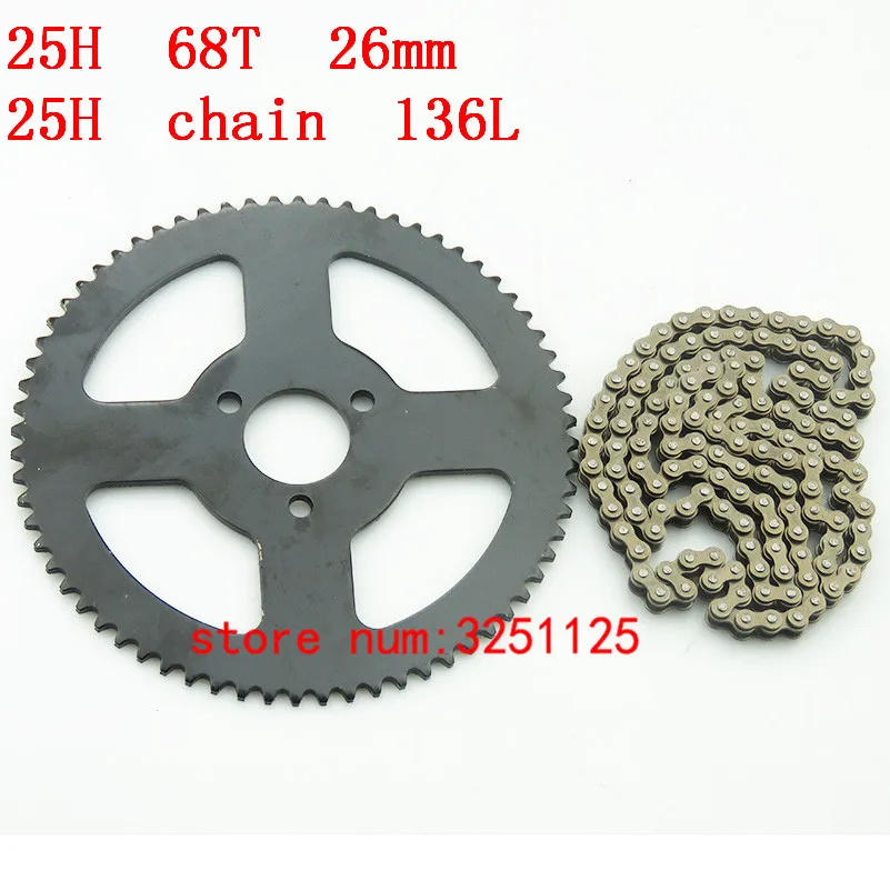 

chain set :25H 68T tooth 29mm rear Sprocket + 25H Chain 136L Links For 2 Stroke 47cc 49cc Mini moto Pocket Bike ATV Quad