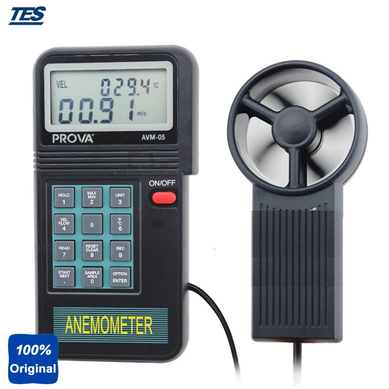 

AVM-05 Thermo Anemometer Wind Tester Wind Speed Meter (Velocity m/s, ft/min, knots, Km/hr, mph)