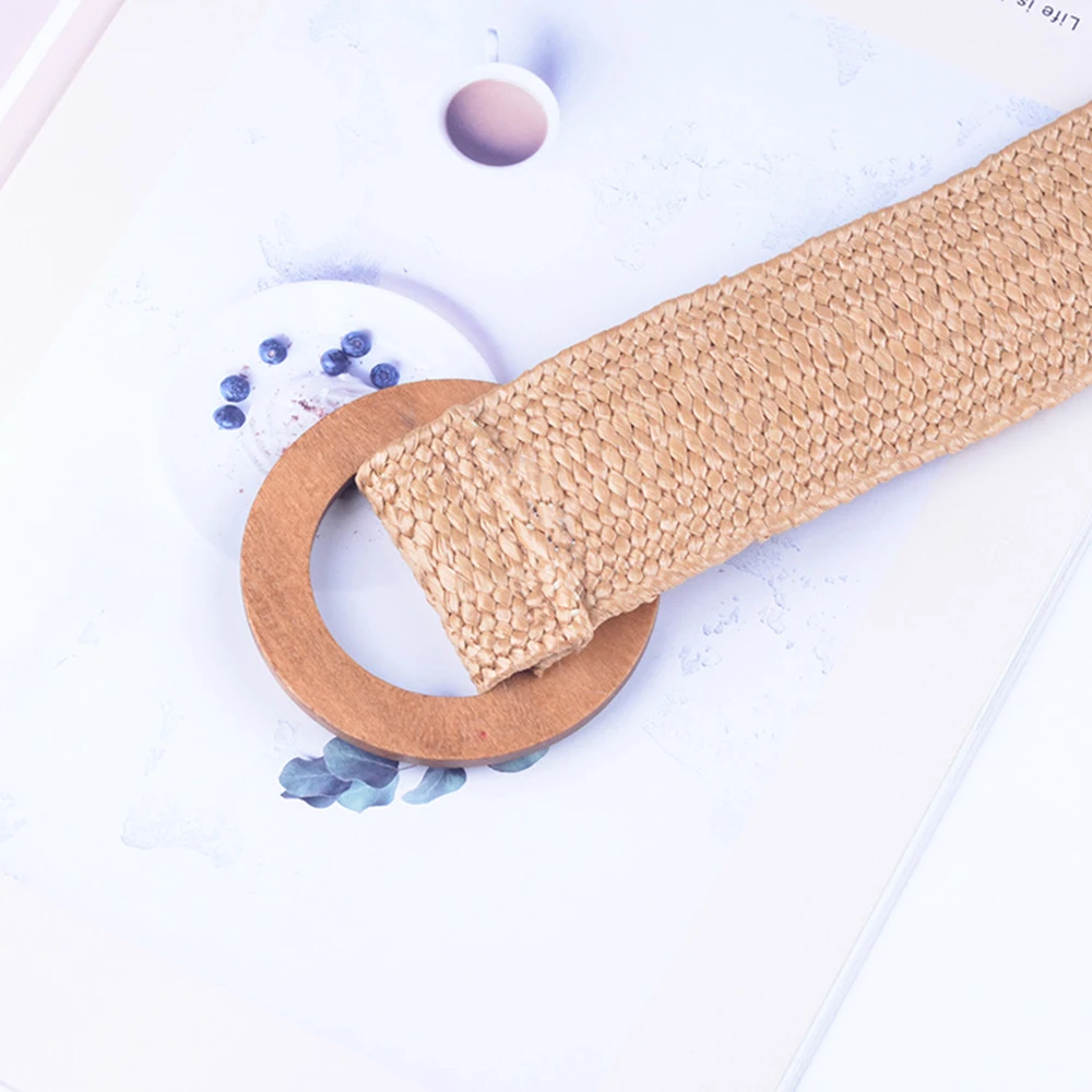 

1Pcs Fashion Belt Button For Women Elastic Wood Straw Belt Decoration Accessories For Casual Dress Belt Female Belt