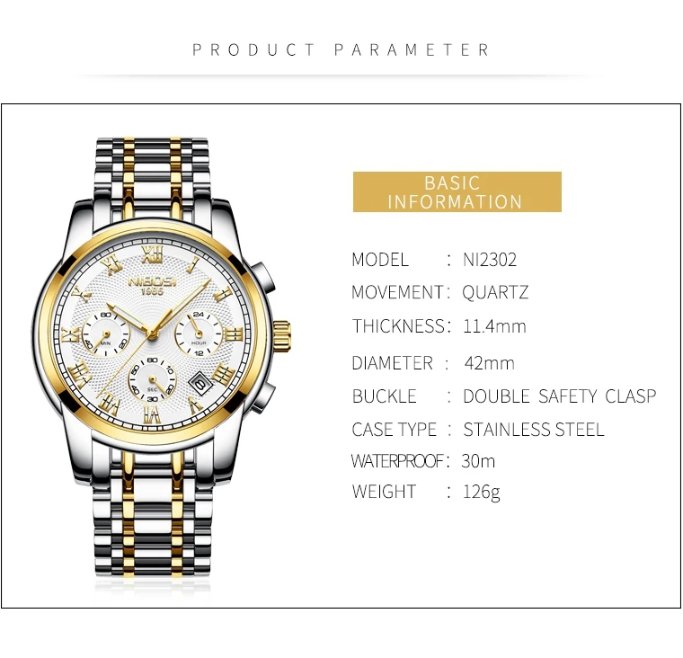 NIBOSI Montre Homme топовые Роскошные Брендовые мужские часы деловые золотые кварцевые