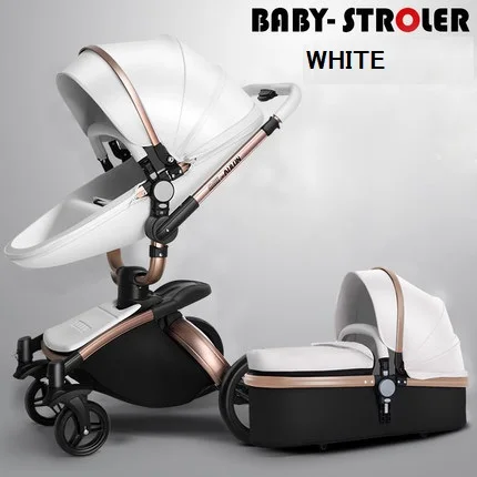 Aulon babyfond искусственная кожа 360 градусов вращения детская коляска, kinderwgen, 3 в 1 система путешествия сиденье с люлькой детская коляска - Цвет: 2 in 1 white