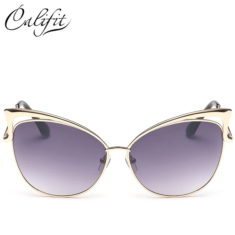 CALIFIT Новое поступление зеркальные солнцезащитные очки кошачий глаз женские UV400