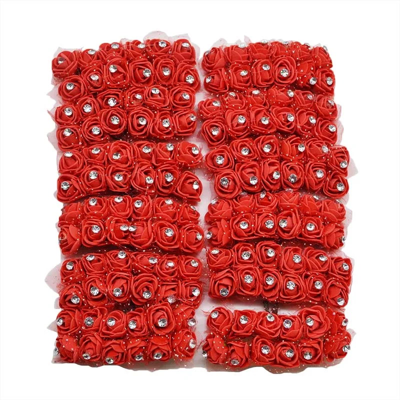 F05 red 72/144 шт 2 см мини искусственный кристалл Пена розы головки для украшения свадьбы DIY букет невесты Скрапбукинг поддельные розетки - Цвет: F05 red