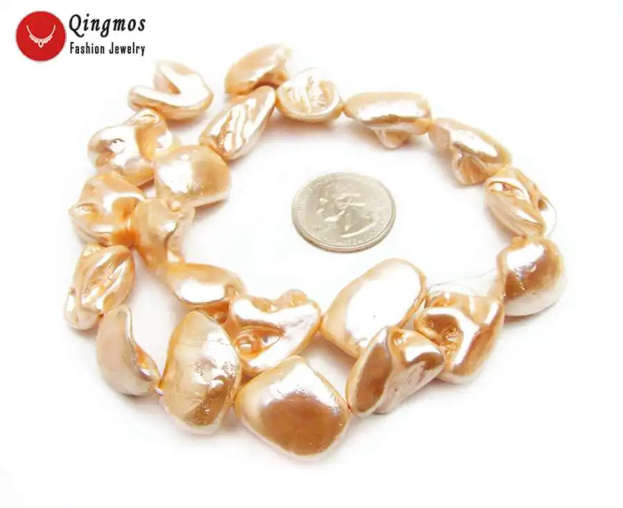 Qingmos15*20mm Baroque Pink Sea Shell Pearl Beads for Jewelry Beadwork Necklace Bracelet Earring DIY Loose Strands 15'' los827 |