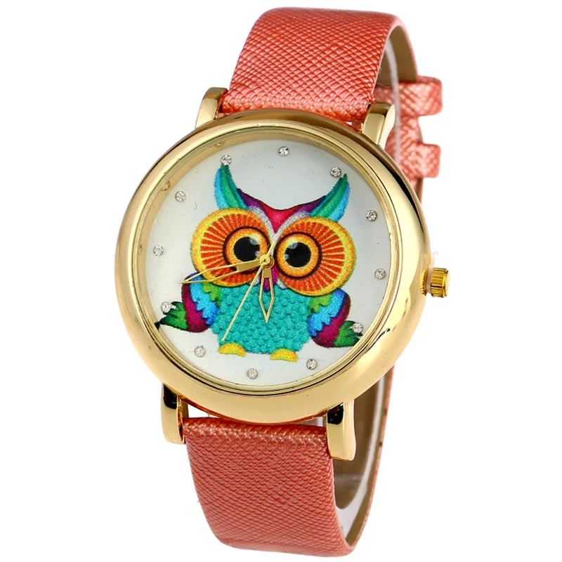Gnova Platinum Women Watch Big Dial PU Leather Retro Blue Owl Ethnic Fashion Quartz Wristwatch clock para dama Relogio A944 | Наручные