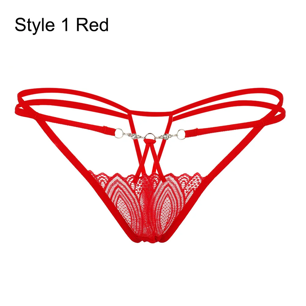 Style 1 Red Женское Эротическое белье, сексуальные кружевные трусики с цветами, трусики с низкой талией, стринги, прозрачные трусы с Т-образной спинкой, нижнее белье, стильные трусы - Цвет: Style 1 Red
