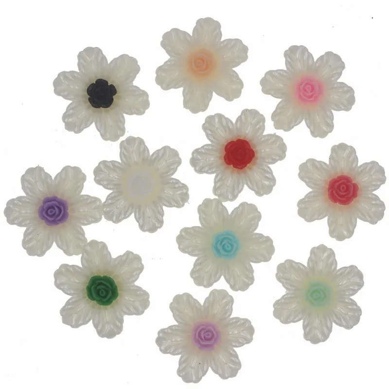 random mixed color Новинка, 10 шт., 32 мм, плоская задняя сторона, цветок из смолы, для рукоделия, украшения для волос, вкрапленные декоративные свадебные аксессуары, Costura - Цвет: random mixed color