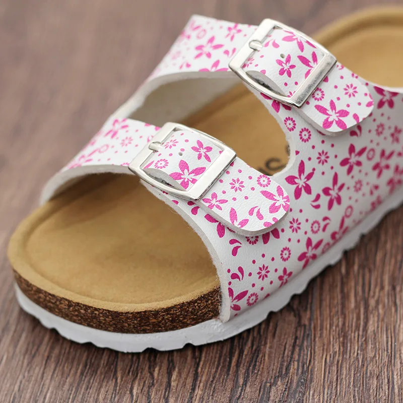 Новинка Летние пробковые тапочки для девочек Детские шлепанцы с цветочным