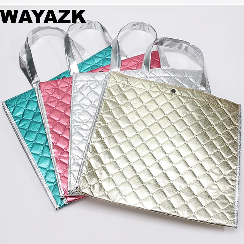 

(100pcs/lot) W40xH34xD11cm non woven fabric laminated aluminum foil clip cotton luxury garment eco shopping bag wholesale