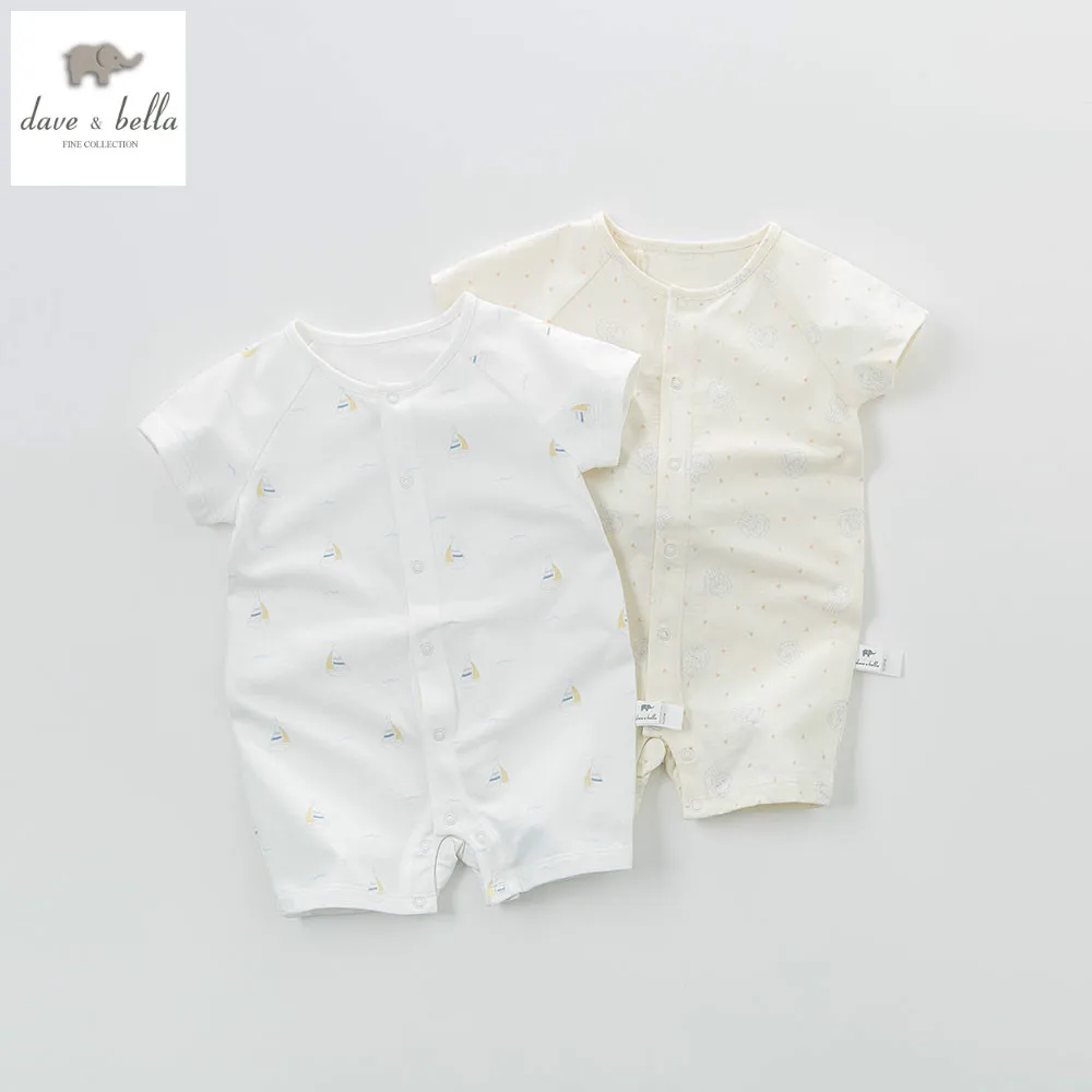 DB5855 dave bella summer new born baby cotton romper 2 piece animal printed infant clothes |