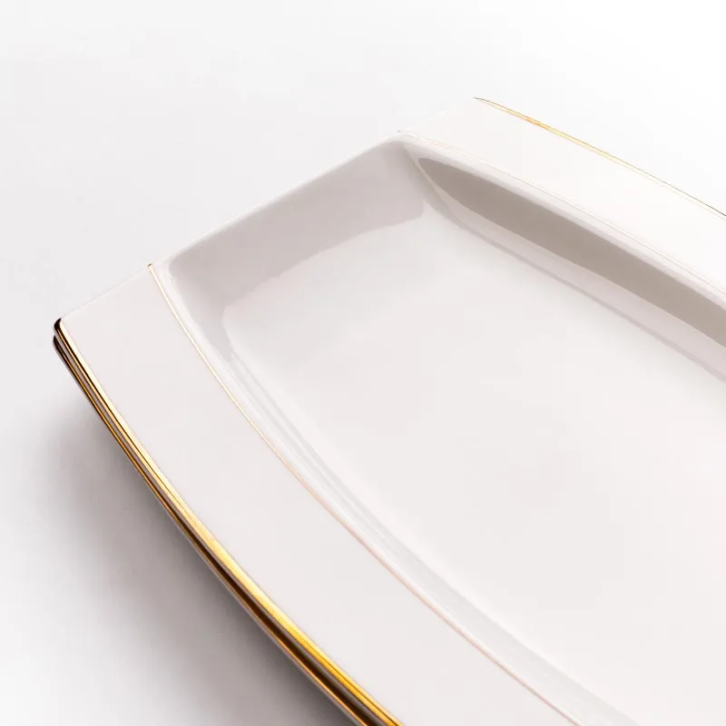 12-дюймовая короткая Золотая окантовка китайская прямоугольная тарелка для рыбы