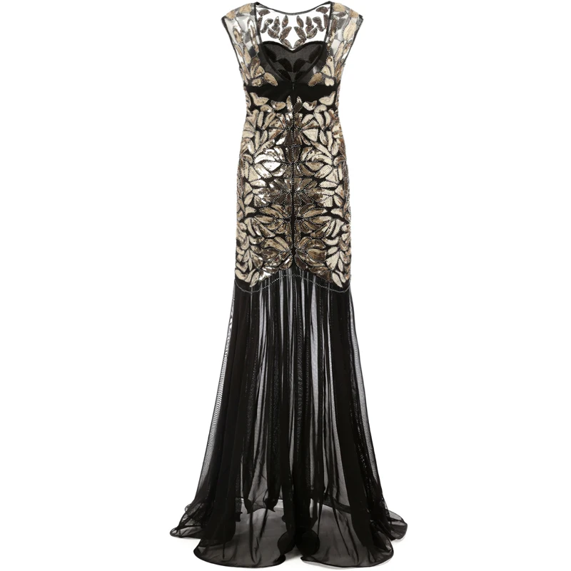 1920 S бисером и блестками Гэтсби Хлопушки платья Длинные Винтаж Для женщин