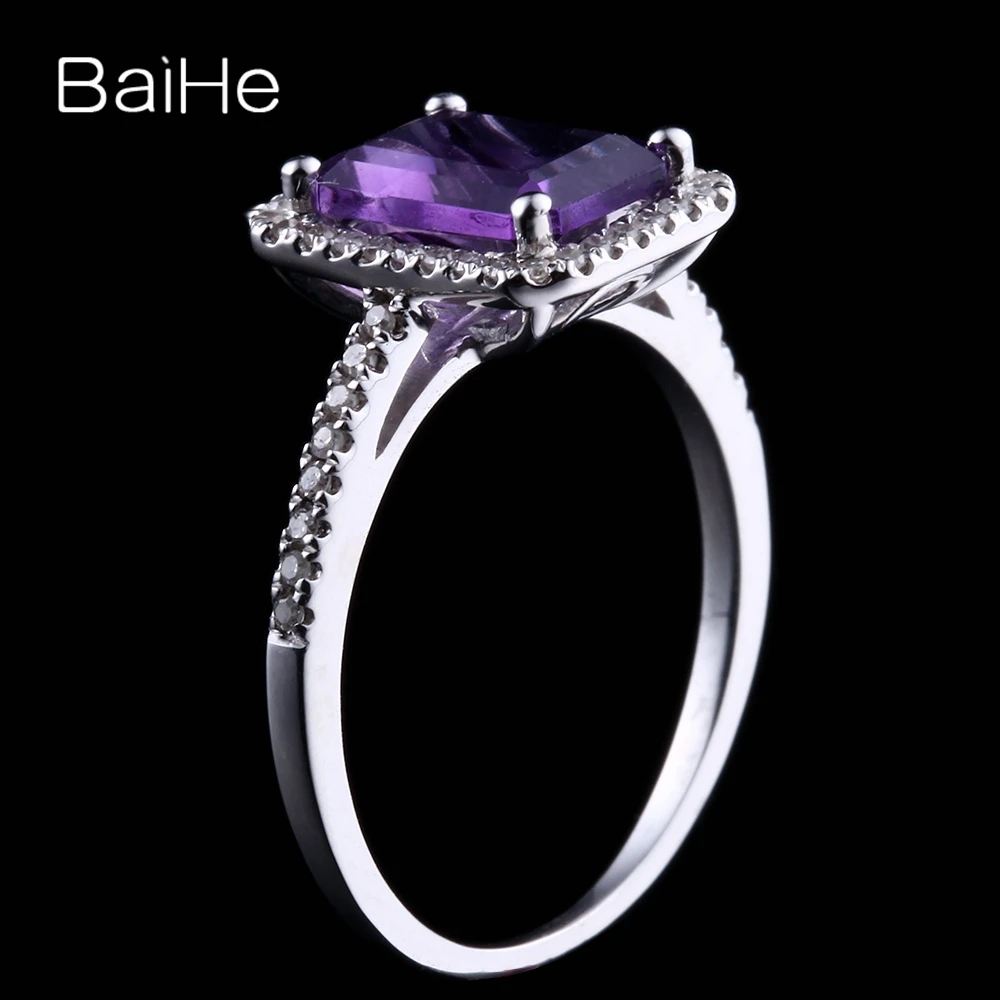 BAIHE твердое 10 к белое золото 1.9ct сертифицированное изумрудная огранка безупречное подлинное Помолвочное кольцо с аметистом женское модное Ювелирное кольцо