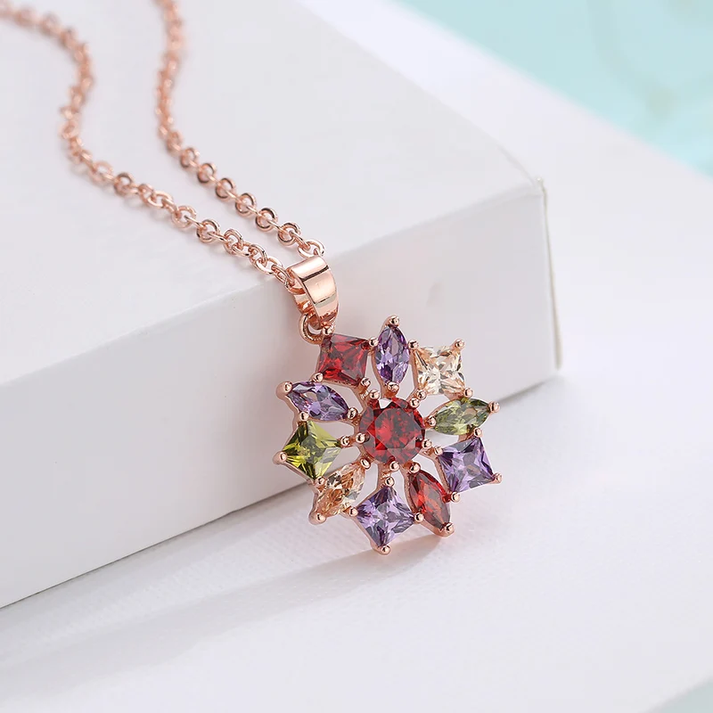 Комплект из колье и серёг цвета розового золота с фианитом|necklace earring set|brand jewelry