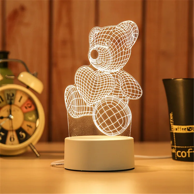 3D ночник LED Moon Tower Bear Медвежонок настольная лампа для детской спальни креативный