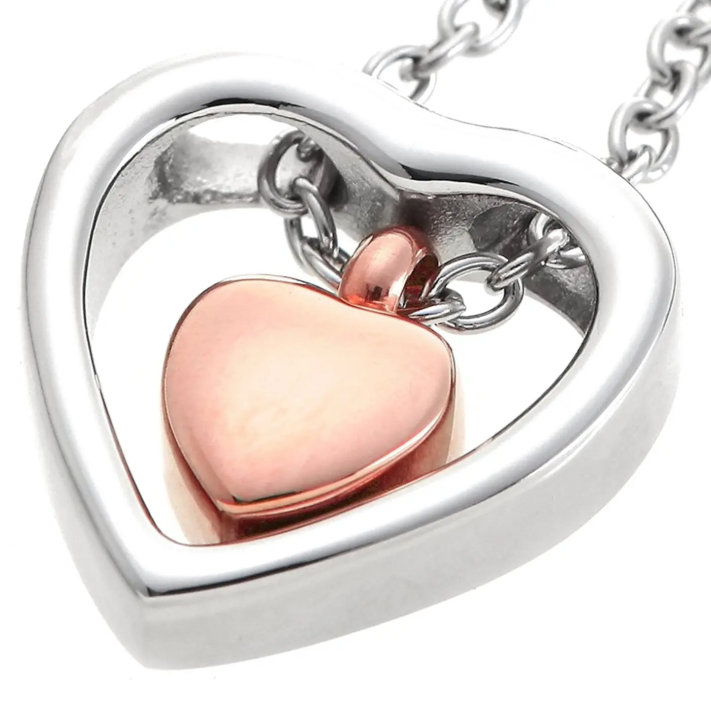 Фото Двойное сердце розовое золото ожерелье с кремационной урной кулон Воронка