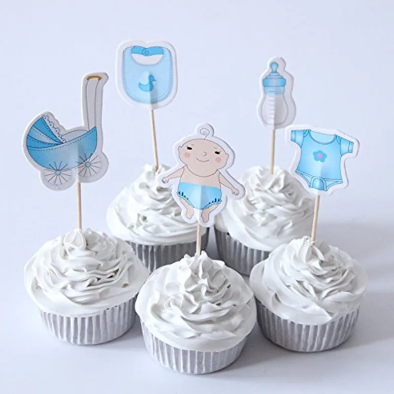 20pcs blue boy Слон кекс топперы 1st День рождения украшения Дети Babyshower его девочка мальчик пол раскрыть принадлежности - Цвет: 20pcs blue boy