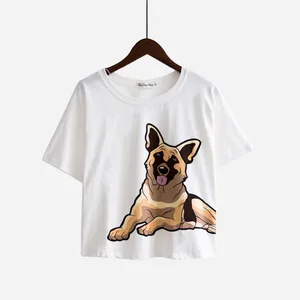 Женская милая Пижама с рисунком немецкой овчарки, укороченный топ, Свободный Белый Топ для сна, T7N901J