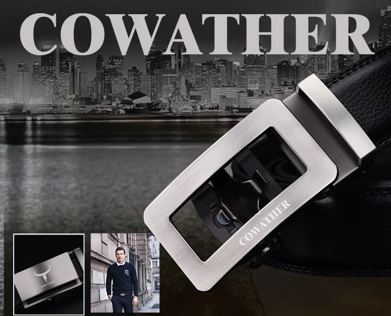 COWATHER роскошные ремни для мужчин корова натуральная кожа мужской ремень Автоматическая пряжка ремень новейший модный дизайн бренд