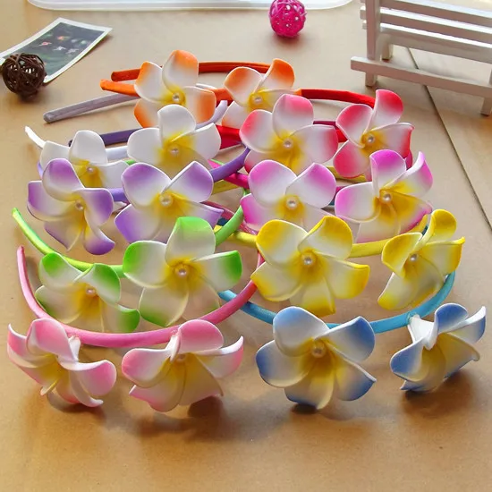 

HappyKiss Hot new party colors The bride flowers jewelry Frangipani hair band foam flower Hawaiian vacation necessary PE