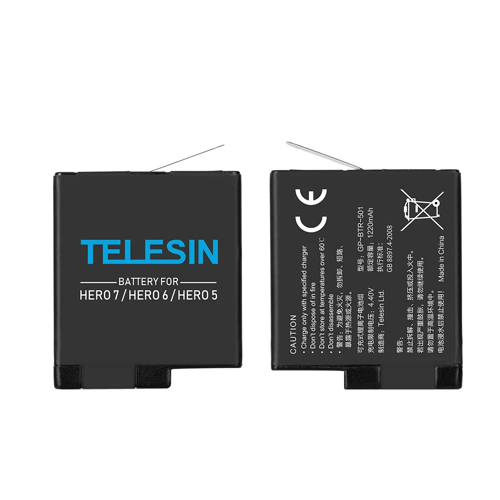 TELESIN 3 шт. перезаряжаемый резервный аккумулятор дополнительный + чехол для