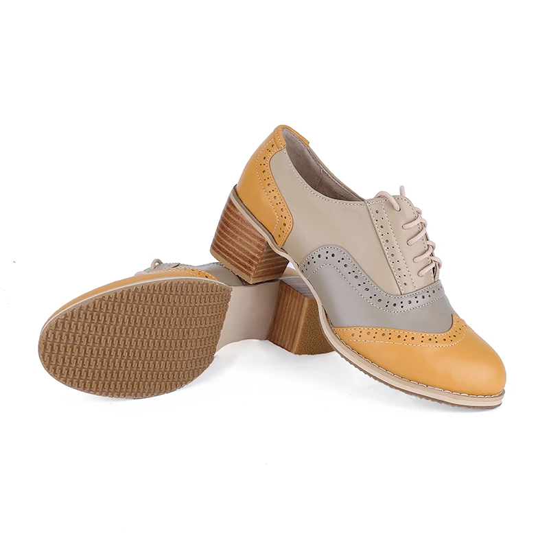 Женские туфли оксфорды из натуральной кожи на толстом высоком каблуке модная