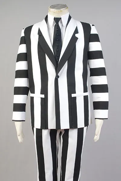 Маскарадный костюм Beetlejuice, белый и черный полный комплект, Униформа, костюм, пальто, костюм на Хэллоуин, карнавал, косплей