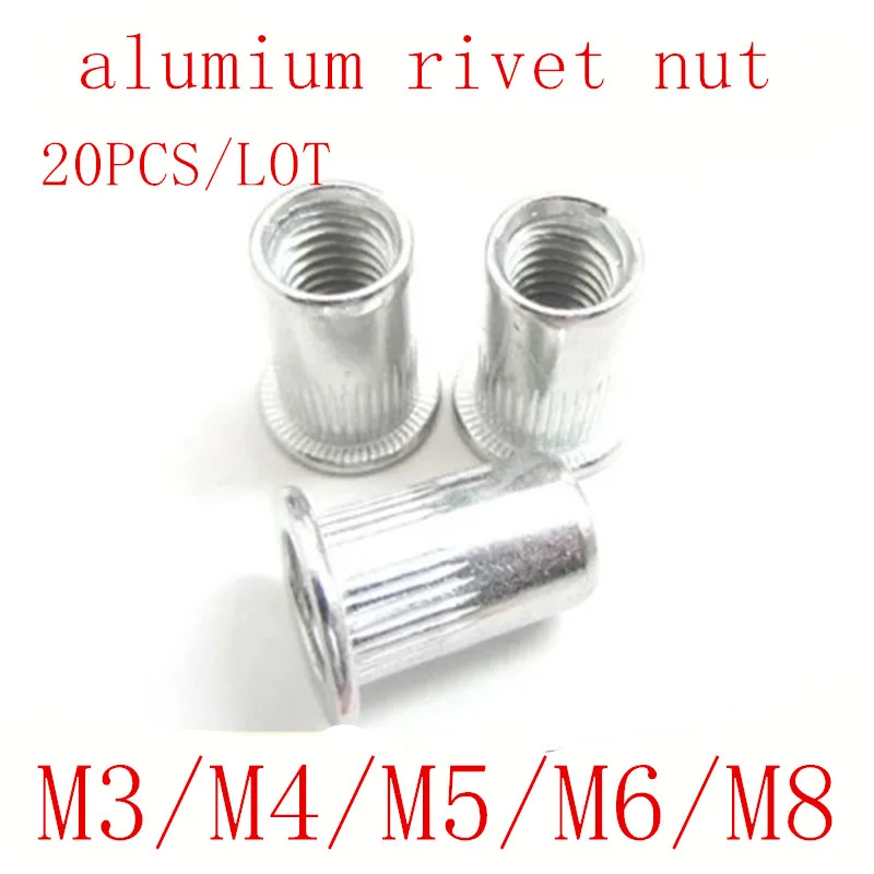 

50pcs/20Pcs aluminum Rivet Nut M3 M4 M5 M6 M8 Flat Head Threaded aluminum Rivet Insert Nutsert Cap Rivet Nut