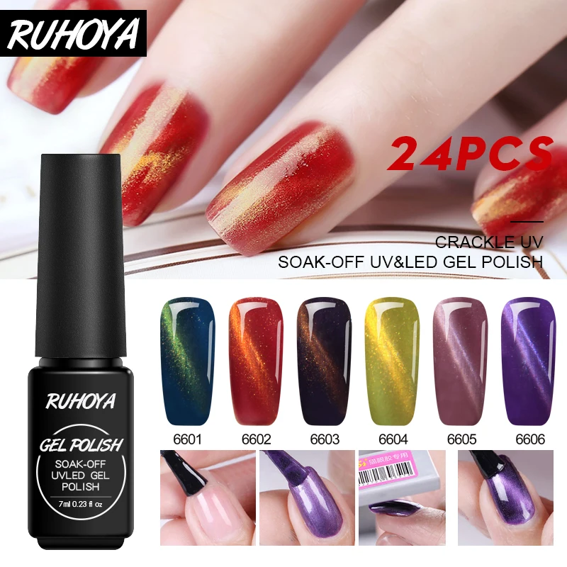 Гель лак для ногтей Ruhoya кошачьих глаз с верхним основанием гибридный Lucky Red