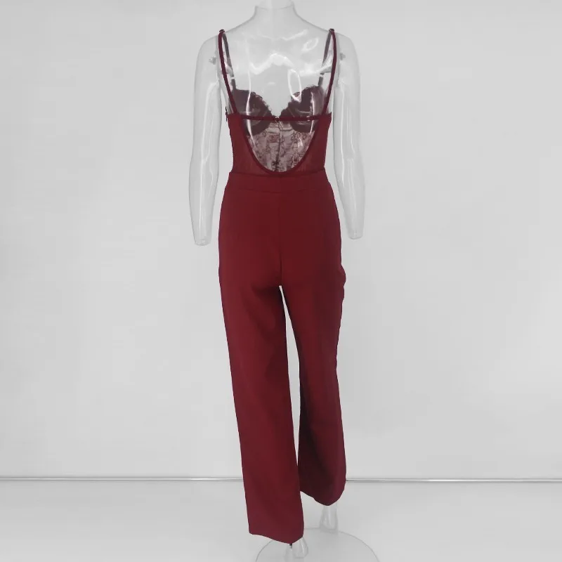 Ohvera пэчворк Спагетти ремень Кружева сексуальные комбинезоны женские s широкие ноги длинные Комбинезоны для женщин
