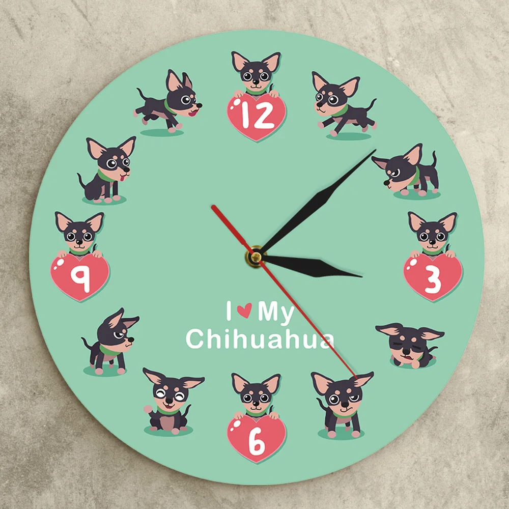 Милые Chi-chi Chihuahueno Мультяшные настенные Clcok I Love My Chihuahua уникальные настенные художественные современные акриловые настенные часы декоративные настенные часы