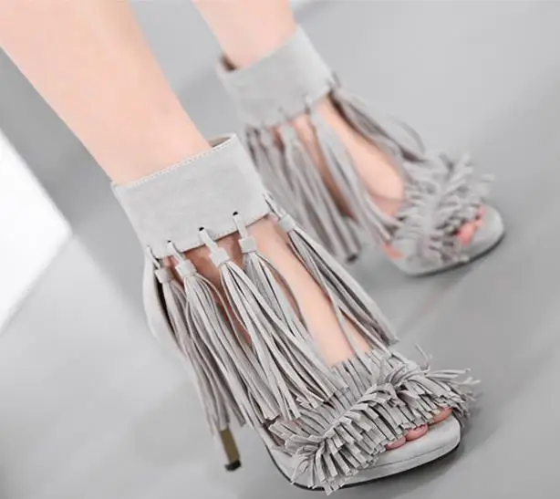 Лето горячая новая мода женщины кисточкой peep toe zip платье сандалии обувь высокого
